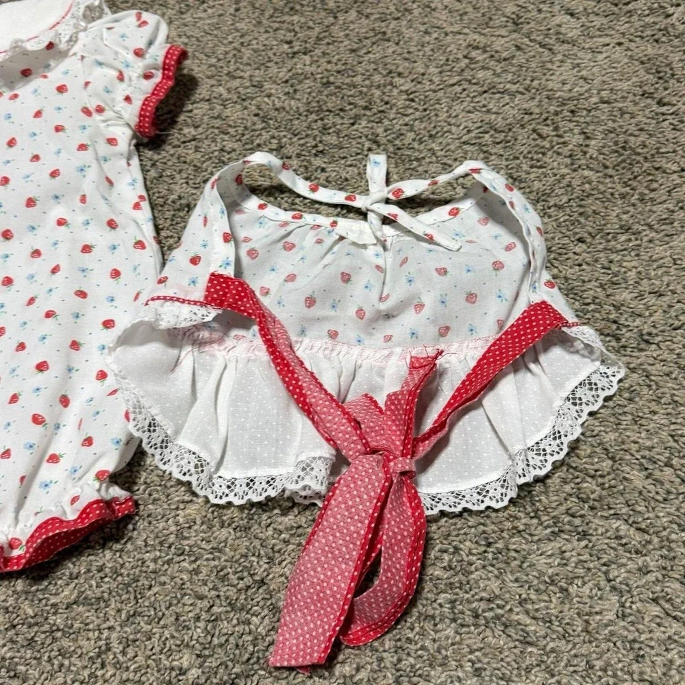 Vintage Baby Girls 9-12M Strawberry Romper Apron Set Cottagecore
